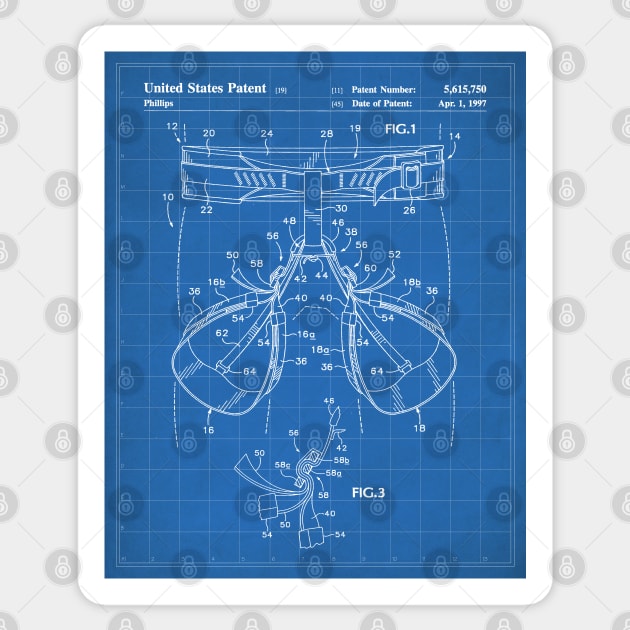 Rock Climbing Harness Patent - Rock Climber Art - Blueprint Sticker by patentpress